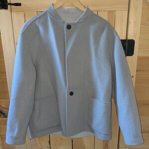 THEORY Reversible Boy Coat Grey Boxy Wool Blend Soft Jacket Pockets Size Medium